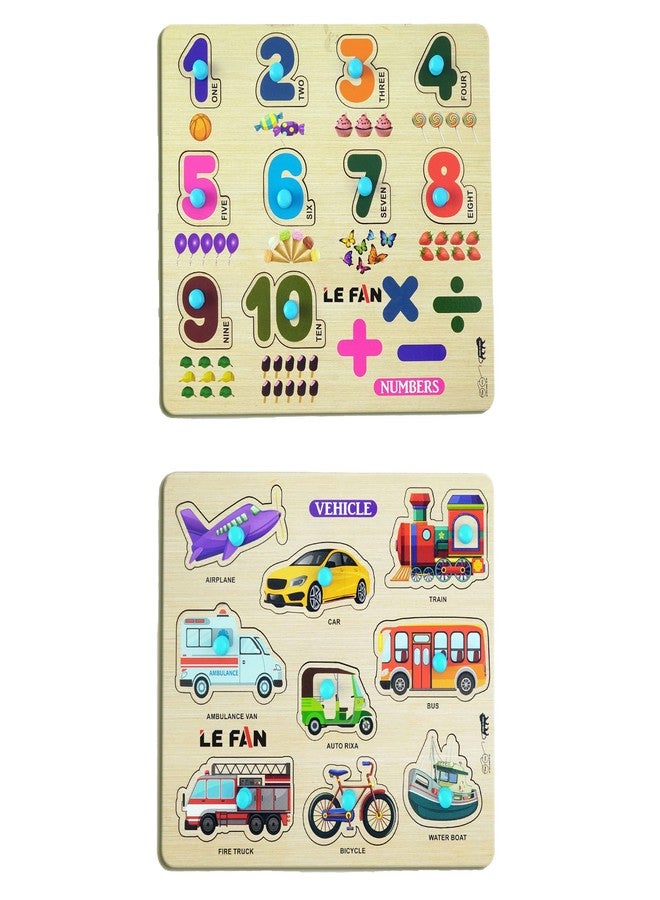 Lefan® Kids Fort Pre Nursery Educational Jigsaw Puzzles for Adults Kids Learning Toys Kit Board Game 2 pcs Set of Numbers & Vehicle Educational Toy - Image 1